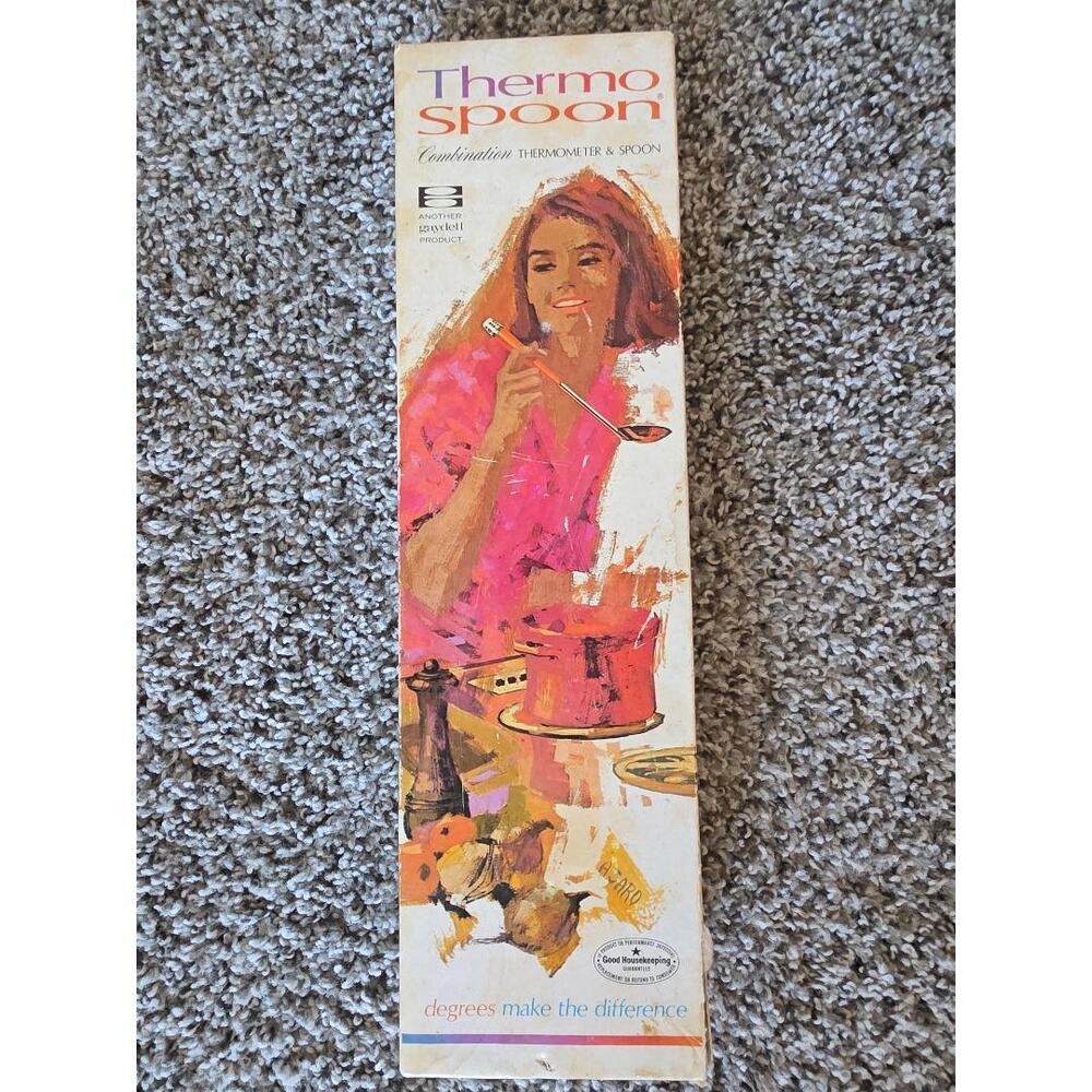 Vintage Thermo Spoon Cooking Thermometer Ladle 1960s Kitchen Gadget w Box Retro